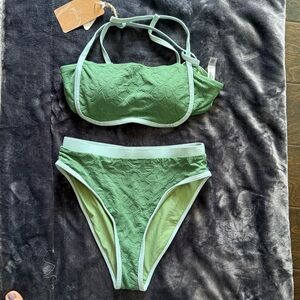 Berlook jacquard texture lined Green Bikini set NEW